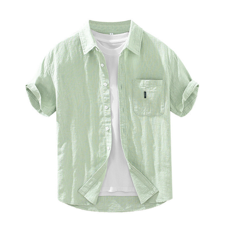 Solid Cotton And Linen Short Sleeve Shirt