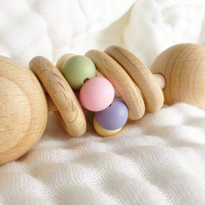 Silicone Beads Raw Wooden Rattles