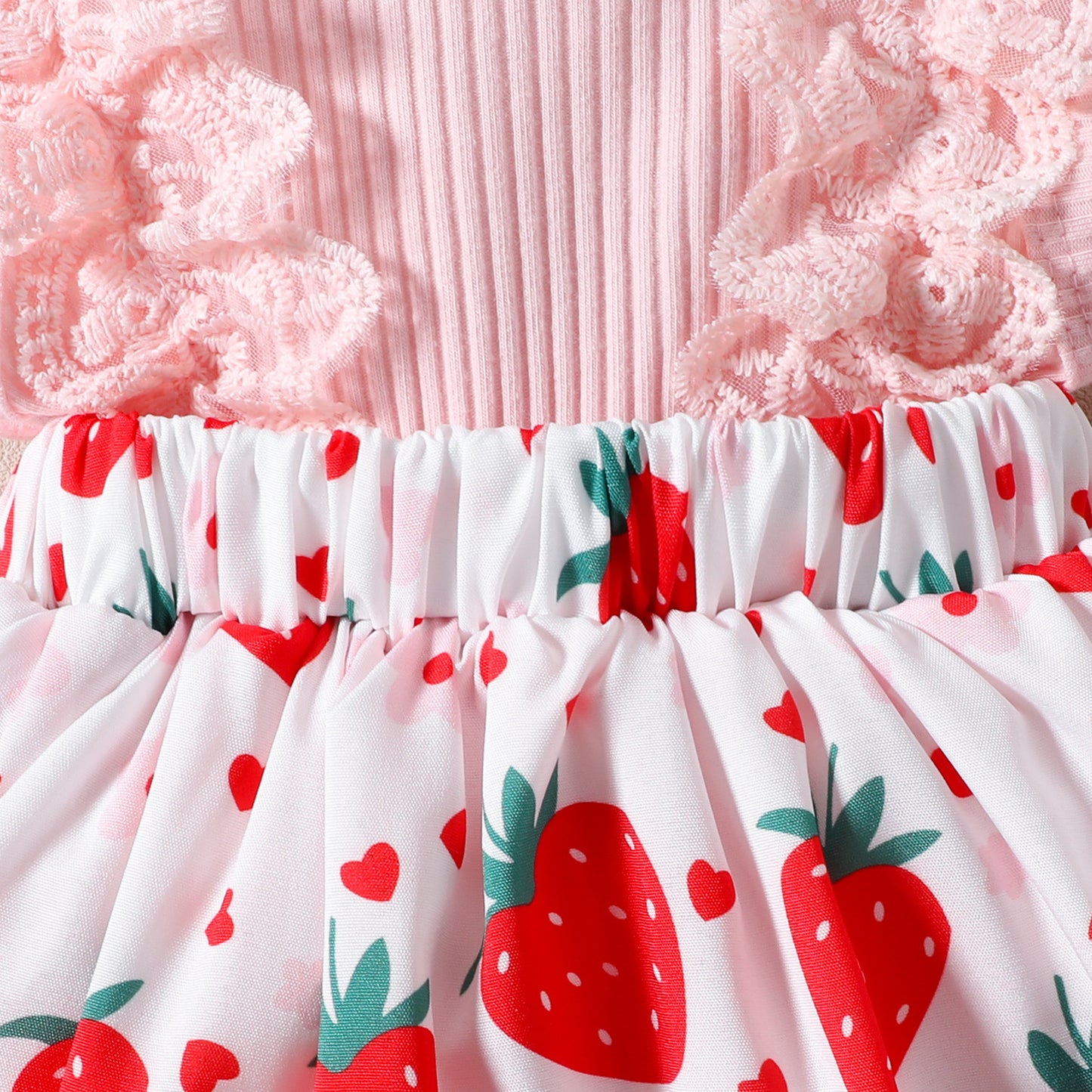Sleeveless Infant Strawberry Print Bow Romper