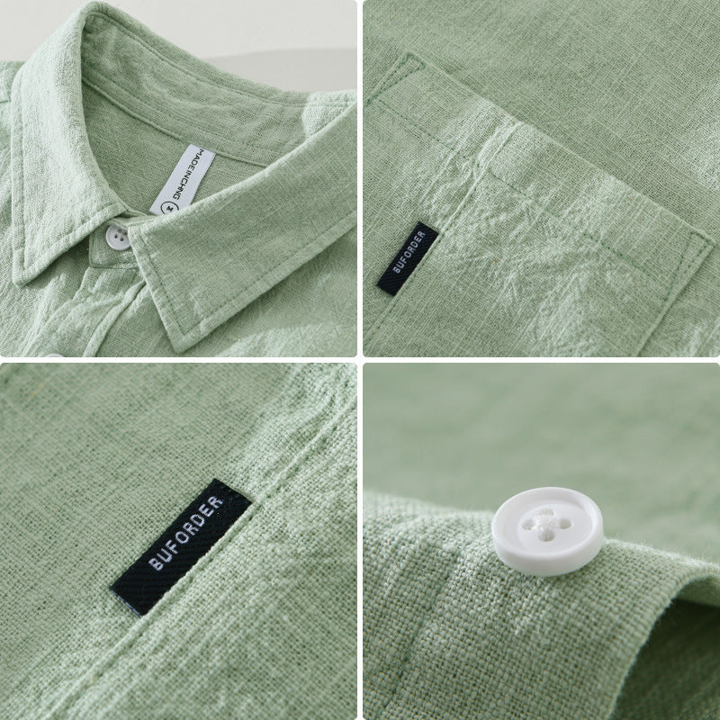 Solid Cotton And Linen Short Sleeve Shirt