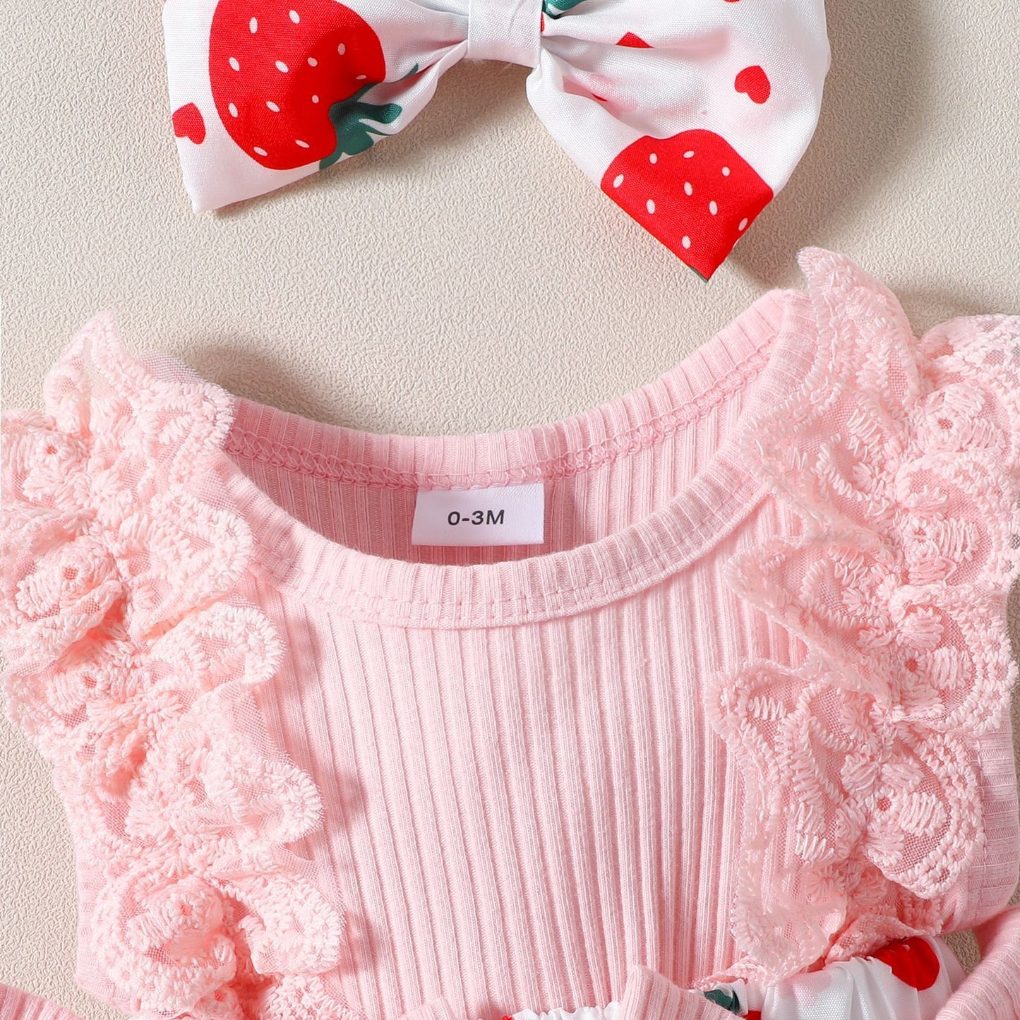 Sleeveless Infant Strawberry Print Bow Romper